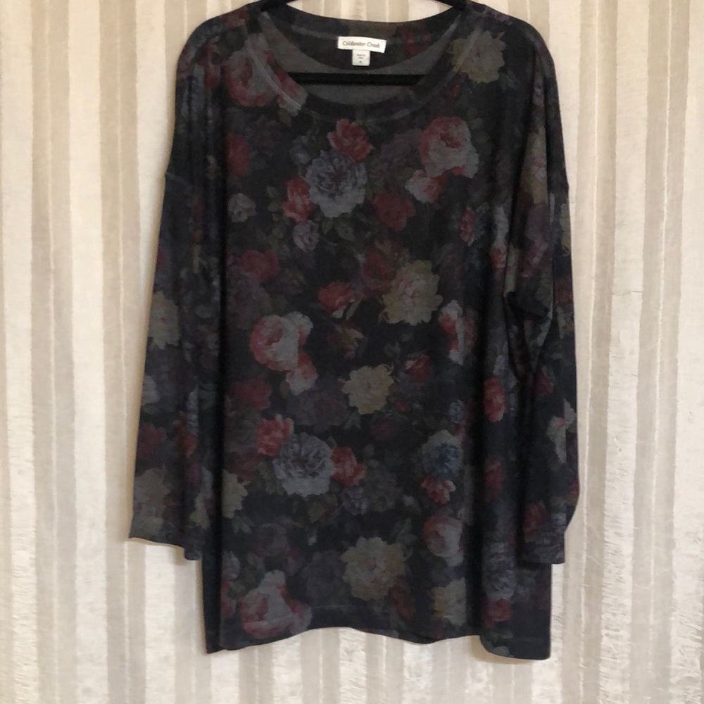 New Without Tags; Woman’s Flowered, Long Length, Long Sleeved T-Shirt